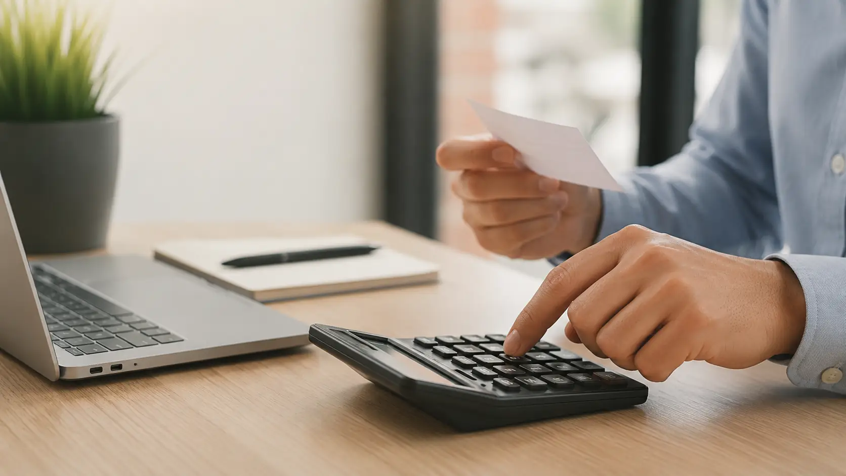 Persona usando calculadora y portátil para calcular el coste de cambiar dinero en el momento equivocado